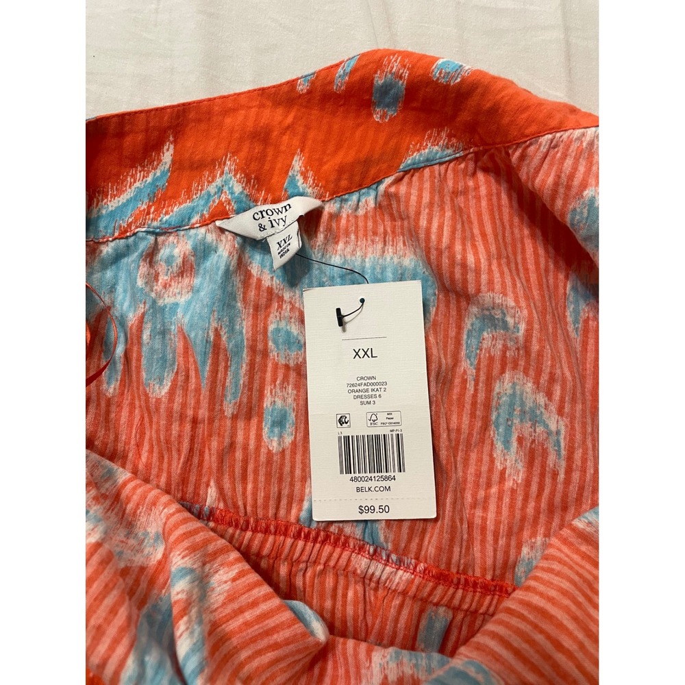 Crown & Ivy Dress Womens XXL Orange Ikat One Shoulder Tiered Maxi Cotton NEW - Picture 5 of 6
